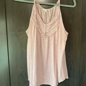 Pink slub knit tank with lace